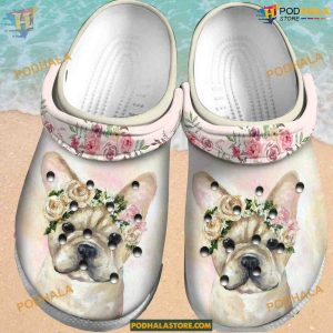Bulldog Pink Flower Gift, Special Rubber clog Crocs for Lovers