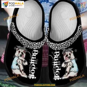 Bulldog Puppy I Love Mom Mother’s Day Leopard Pattern Crocs