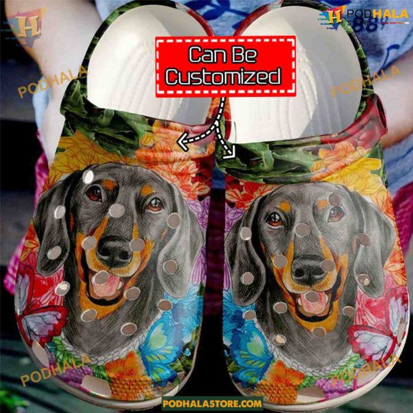 Butterfly Dachshund Colorful Crocs, Presents for Dachshund Lovers