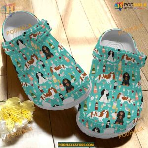 Cavalier and Wine Crocs Cute Dog Lover Rubber Clogs