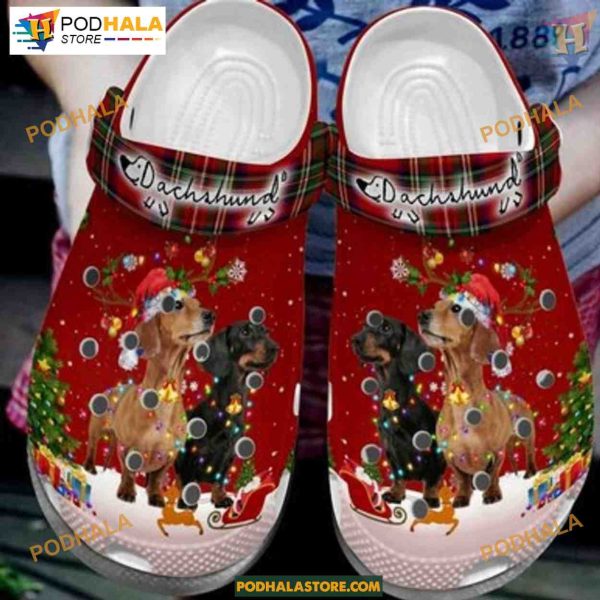 Christmas Dachshund Puppies Crocs, Noel Tree Snow Pattern for Dog Lovers