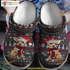 Christmas Knit Chihuahua Dog Crocs, Festive Animal Lover Shoes