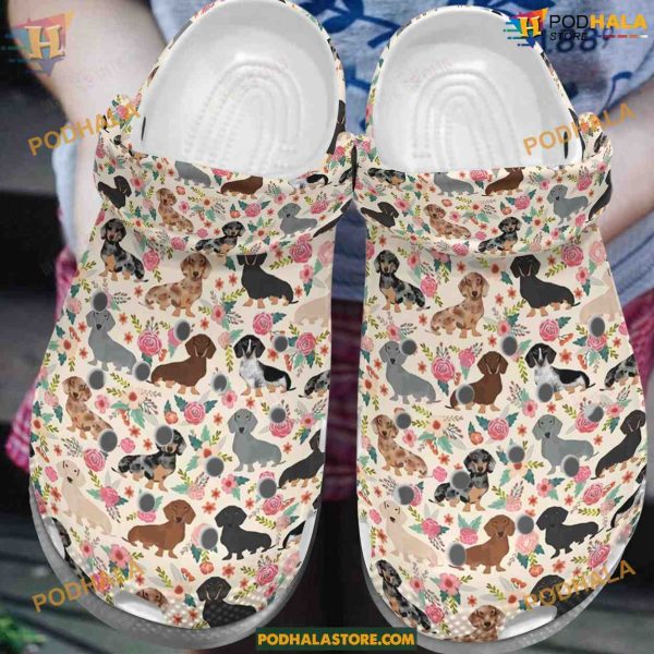 Classic Dachshund Over Flowers Clogs, Ideal for Dachshund Lovers