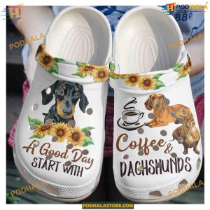 Coffee & Dachshund Clog Shoes Perfect Start to Your Day