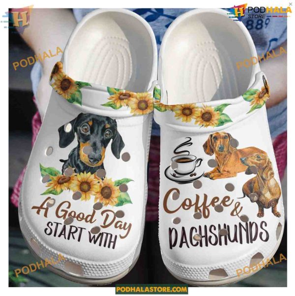 Coffee & Dachshund Clog Shoes Perfect Start to Your Day