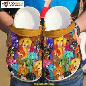 Colorful Dachshund Pattern Crocs, Gift for Dachshund Enthusiasts