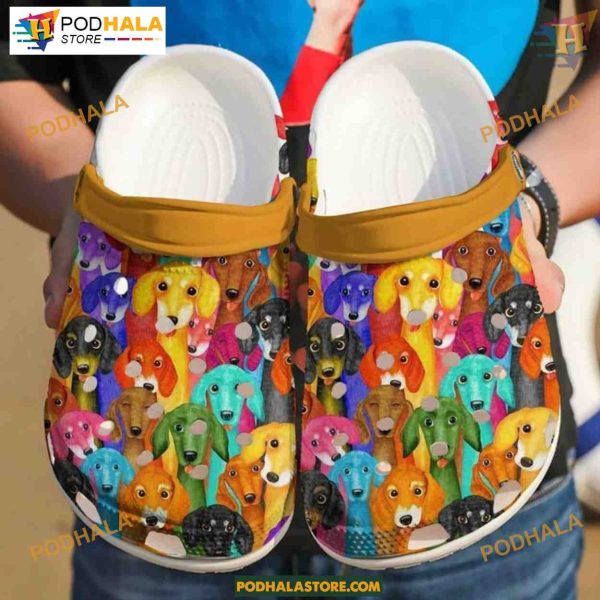 Colorful Dachshund Pattern Crocs, Gift for Dachshund Enthusiasts