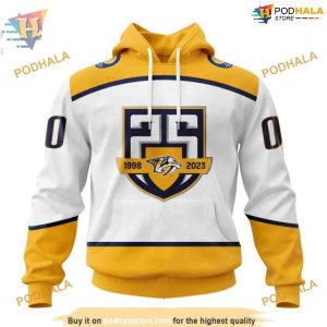 Custom 2023 Away With 25th Anniversary Logo NHL Nashville Predators Hoodie 3D 1
