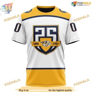 Custom 2023 Away With 25th Anniversary Logo NHL Nashville Predators Hoodie 3D 3