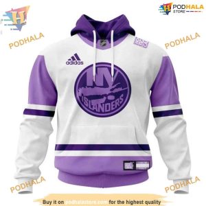 Custom 2023 Hockey Fight Cancer NHL New York Islanders Hoodie 3D 1