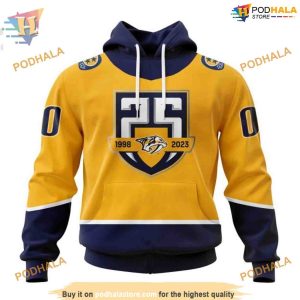 Custom 2023 Home With 25th Anniversary Logo NHL Nashville Predators Hoodie 3D 1