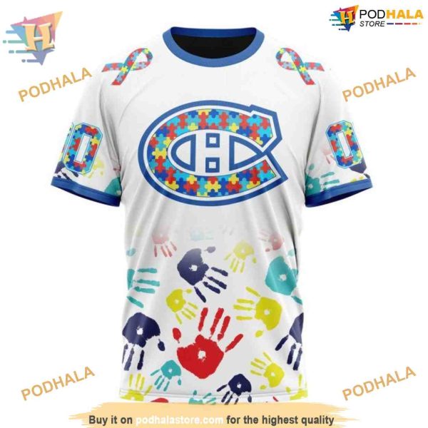 Custom Autism Awareness Design NHL Montreal Canadiens Hoodie 3D