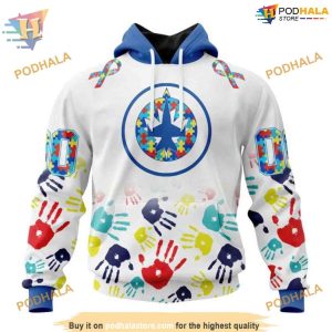 Custom Autism Awareness Design NHL Winnipeg Jets Hoodie 3D 1