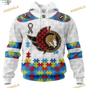 Custom Autism Awareness NHL Ottawa Senators Hoodie 3D 1