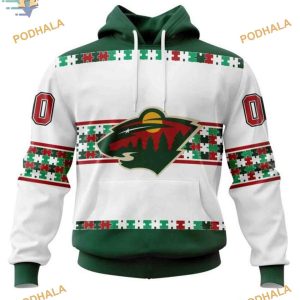 Custom Autism Awareness Name And Number NHL Minnesota Wild Hoodie 3D 1