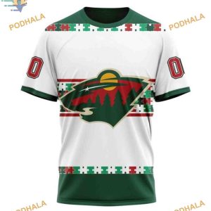 Custom Autism Awareness Name And Number NHL Minnesota Wild Hoodie 3D 3