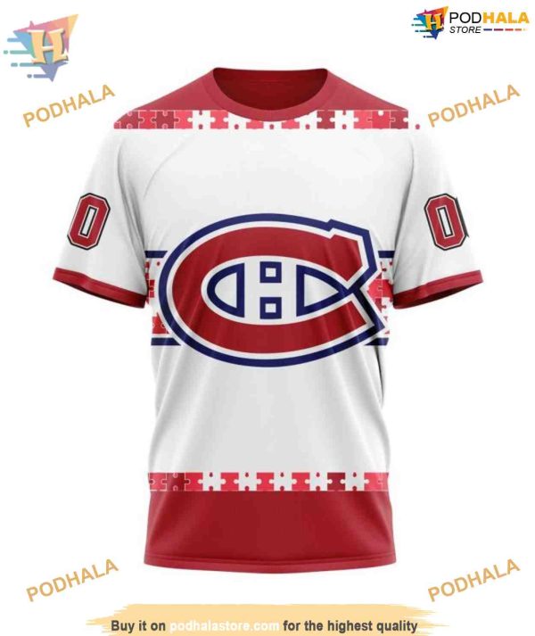 Custom Autism Awareness Name And Number NHL Montreal Canadiens Hoodie 3D