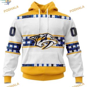 Custom Autism Awareness Name And Number NHL Nashville Predators Hoodie 3D 1