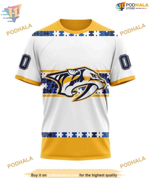 Custom Autism Awareness Name And Number NHL Nashville Predators Hoodie 3D