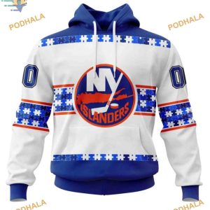 Custom Autism Awareness Name And Number NHL New York Islanders Hoodie 3D 1
