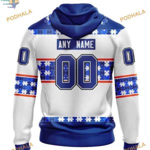 Custom Autism Awareness Name And Number NHL New York Islanders Hoodie 3D 2