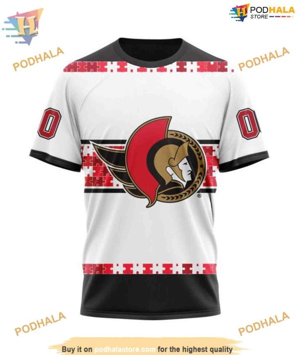 Custom Autism Awareness Name And Number NHL Ottawa Senators Hoodie 3D