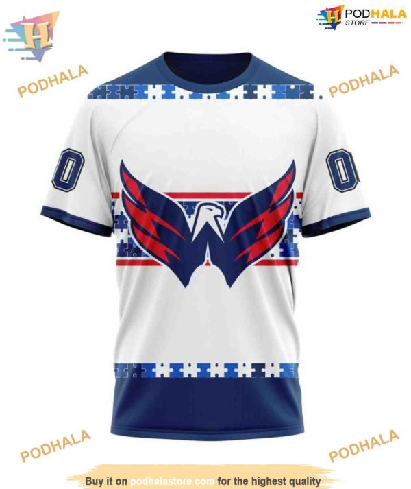 Custom Autism Awareness Name And Number NHL Washington Capitals Hoodie 3D