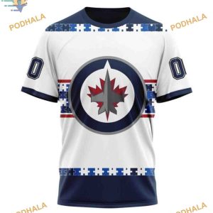 Custom Autism Awareness Name And Number NHL Winnipeg Jets Hoodie 3D 3