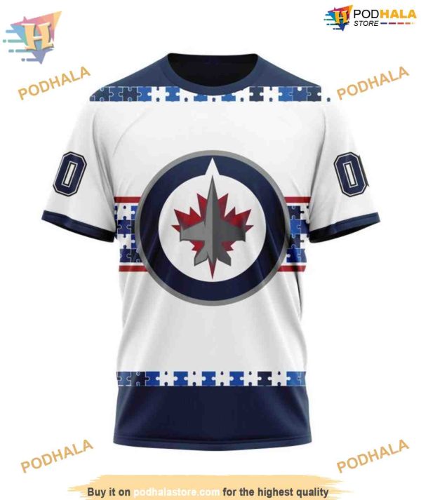 Custom Autism Awareness Name And Number NHL Winnipeg Jets Hoodie 3D