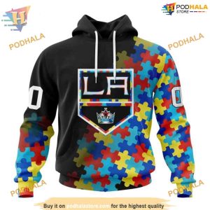 Custom Black Autism Awareness Design NHL Los Angeles Kings Hoodie 3D 1