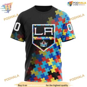 Custom Black Autism Awareness Design NHL Los Angeles Kings Hoodie 3D 3
