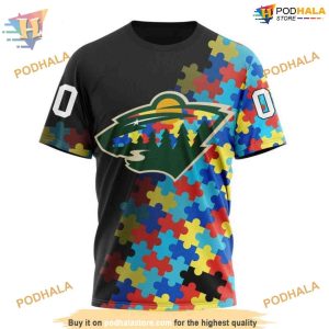 Custom Black Autism Awareness Design NHL Minnesota Wild Hoodie 3D 3