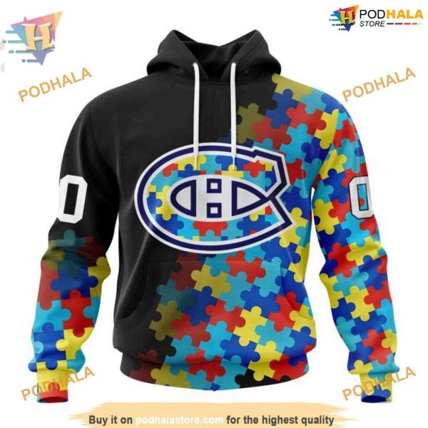 Custom Black Autism Awareness Design NHL Montreal Canadiens Hoodie 3D