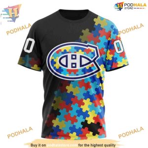 Custom Black Autism Awareness Design NHL Montreal Canadiens Hoodie 3D 3
