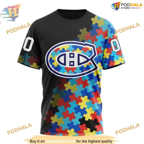 Custom Black Autism Awareness Design NHL Montreal Canadiens Hoodie 3D