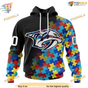 Custom Black Autism Awareness Design NHL Nashville Predators Hoodie 3D 1