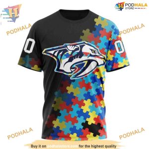 Custom Black Autism Awareness Design NHL Nashville Predators Hoodie 3D 3