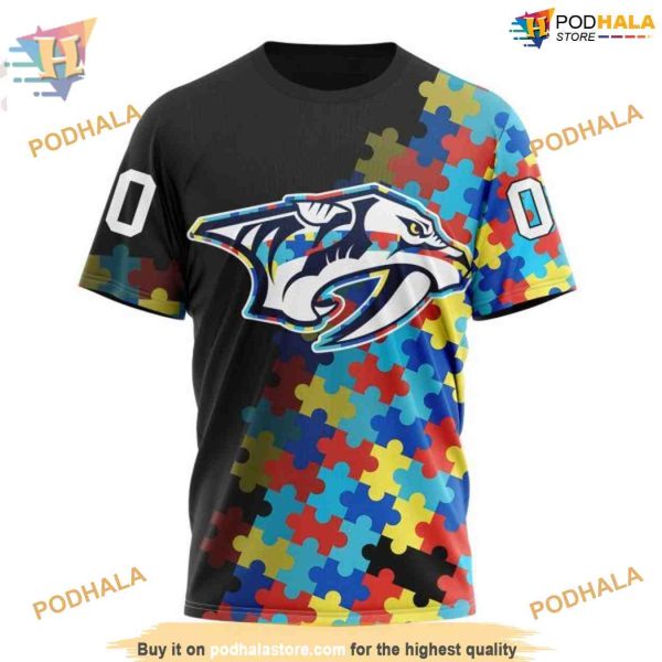 Custom Black Autism Awareness Design NHL Nashville Predators Hoodie 3D