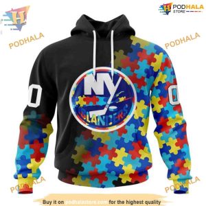 Custom Black Autism Awareness Design NHL New York Islanders Hoodie 3D 1