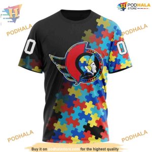 Custom Black Autism Awareness Design NHL Ottawa Senators Hoodie 3D 3