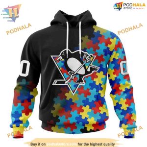 Custom Black Autism Awareness Design NHL Pittsburgh Penguins Hoodie 3D 1