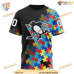 Custom Black Autism Awareness Design NHL Pittsburgh Penguins Hoodie 3D 3