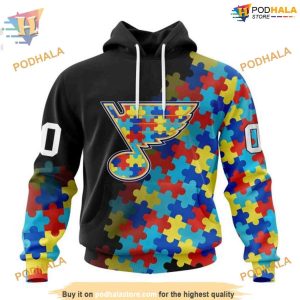 Custom Black Autism Awareness Design NHL St Louis Blues Hoodie 3D 1