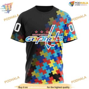 Custom Black Autism Awareness Design NHL Washington Capitals Hoodie 3D 3