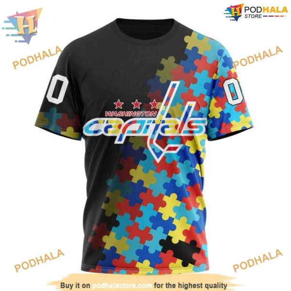 Custom Black Autism Awareness Design NHL Washington Capitals Hoodie 3D