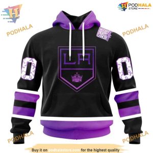 Custom Black Hockey Fights Cancer Kits NHL Los Angeles Kings Hoodie 3D 1