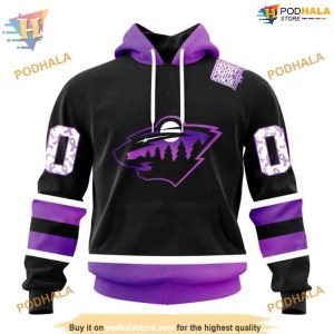 Custom Black Hockey Fights Cancer Kits NHL Minnesota Wild Hoodie 3D 1