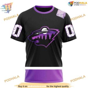 Custom Black Hockey Fights Cancer Kits NHL Minnesota Wild Hoodie 3D 3
