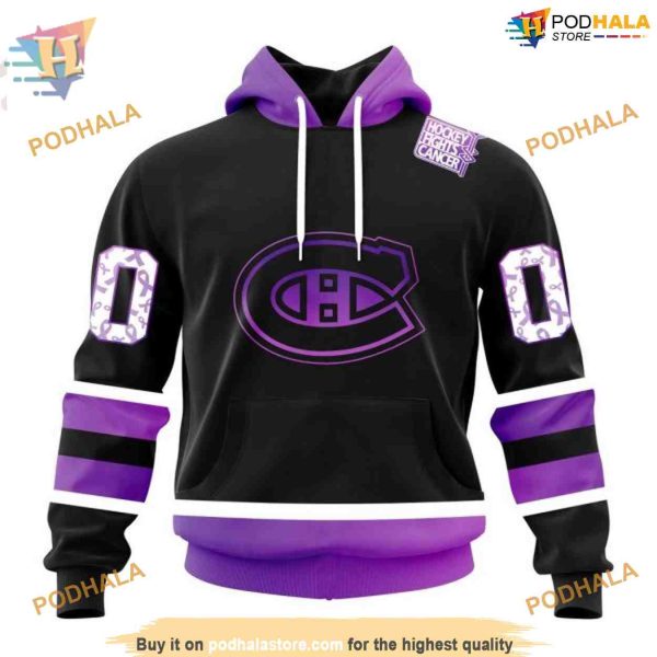 Custom Black Hockey Fights Cancer Kits NHL Montreal Canadiens Hoodie 3D