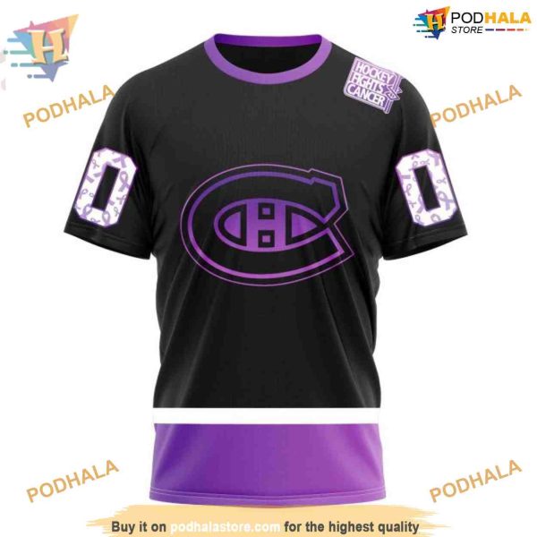 Custom Black Hockey Fights Cancer Kits NHL Montreal Canadiens Hoodie 3D